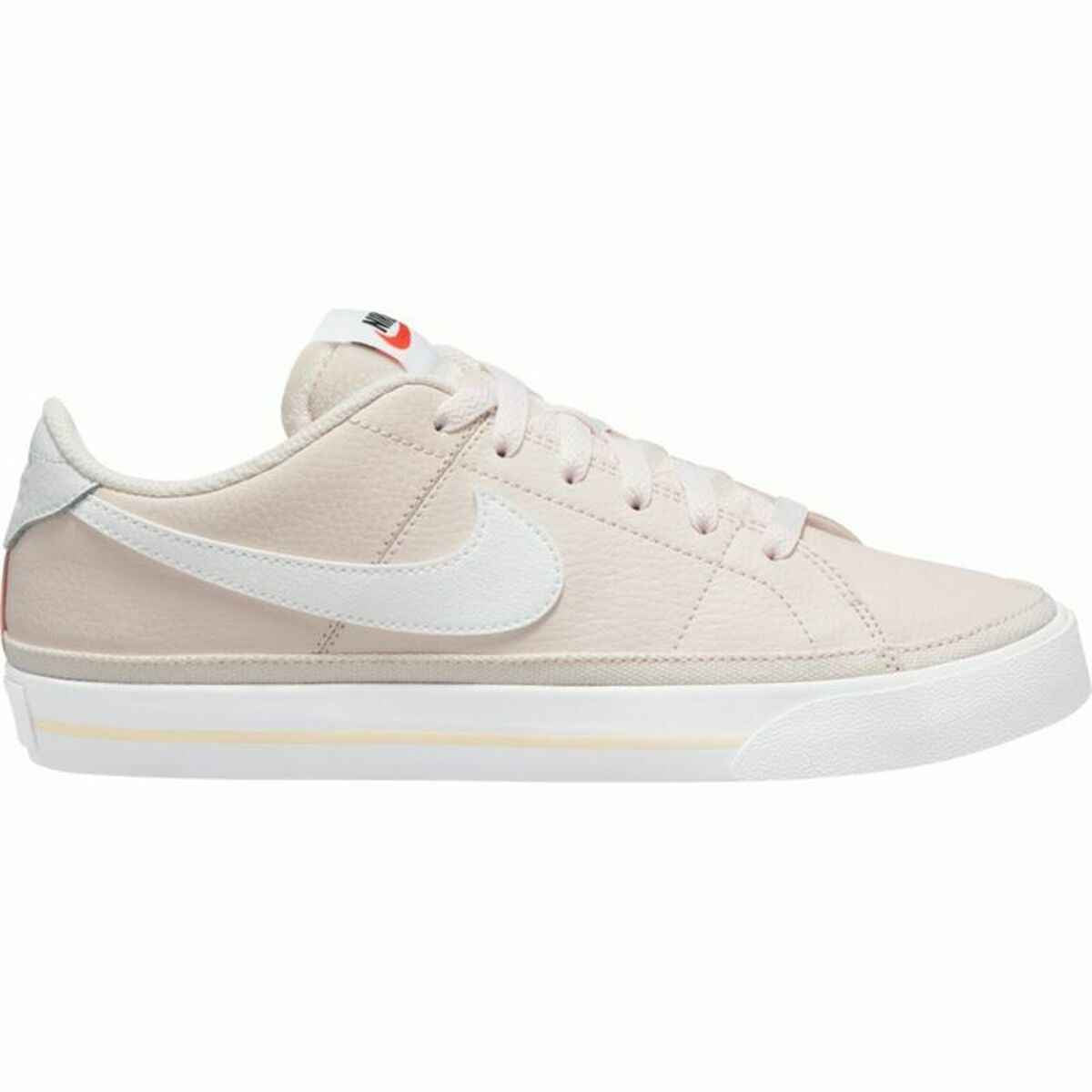 Nike Court Legacy W women's adult trainers in beige with white swoosh and yellow midsole stripe