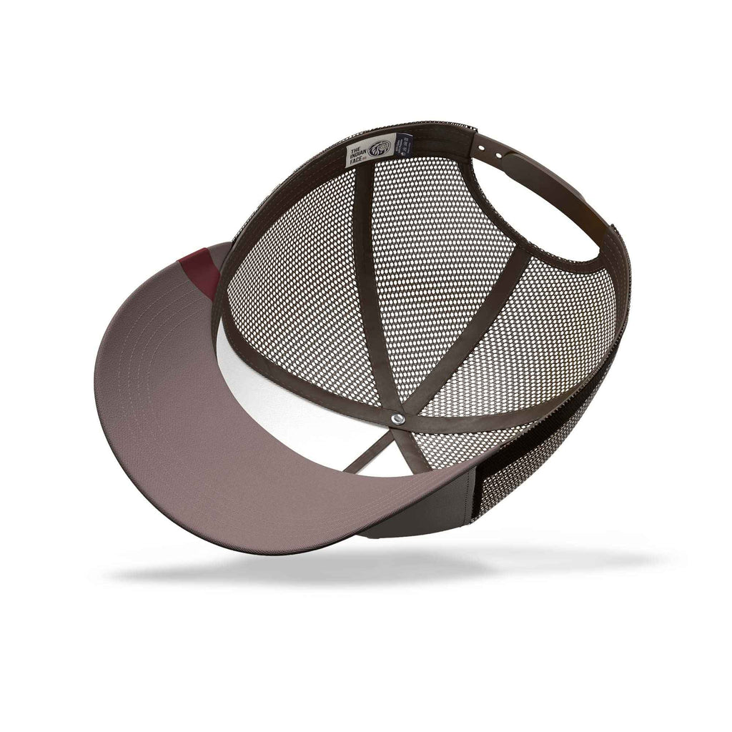 Born to Wakeboard brown/grey trucker cap with brown mesh back and curved brim.