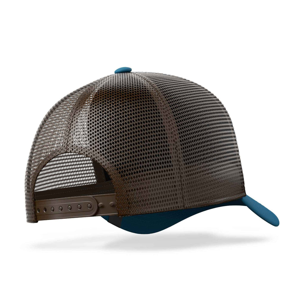 Born to Dunk Brown/Blue trucker cap with brown mesh and blue brim, adjustable snapback.
