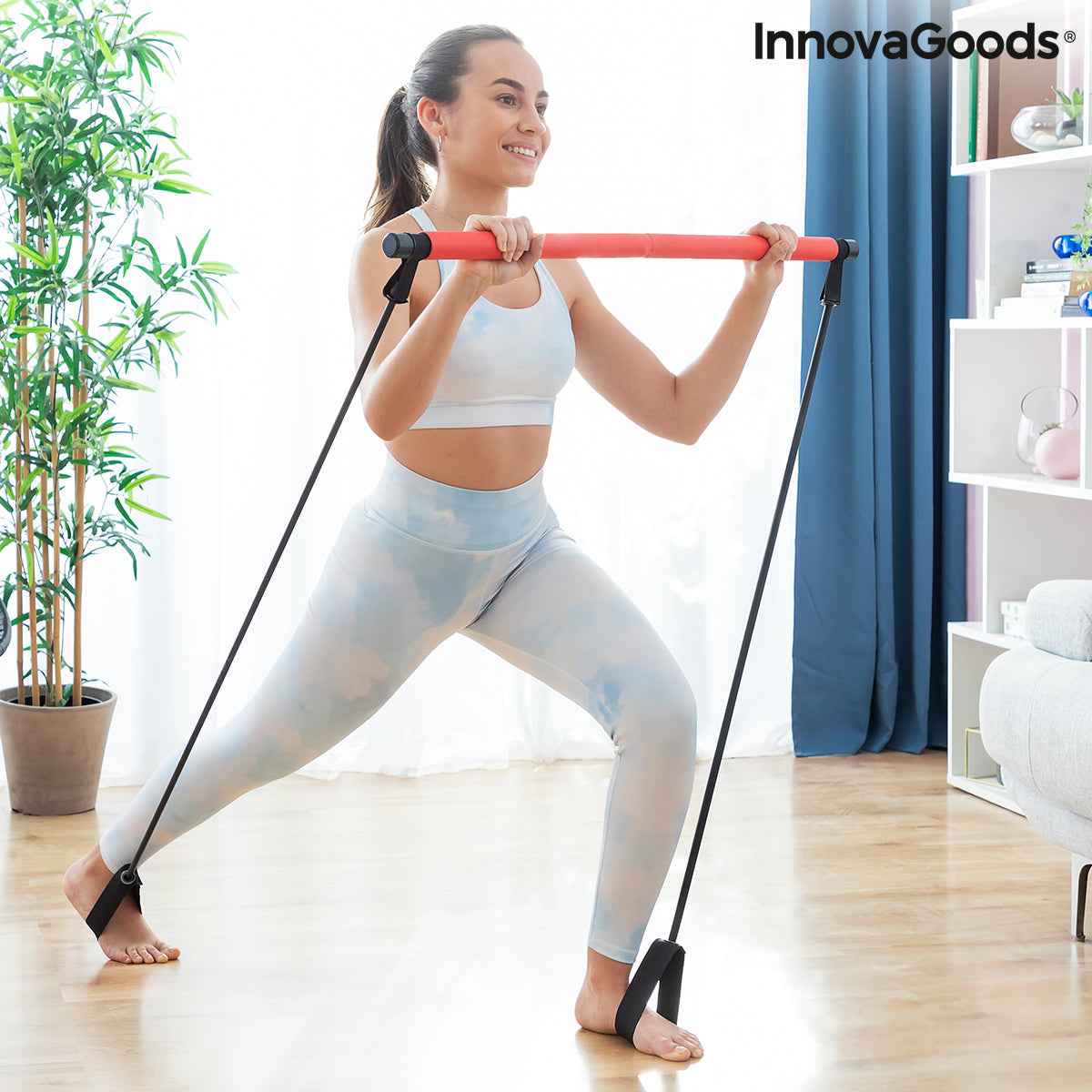 Fitness Bar with Resistance Bands and Exercise Guide Resibar