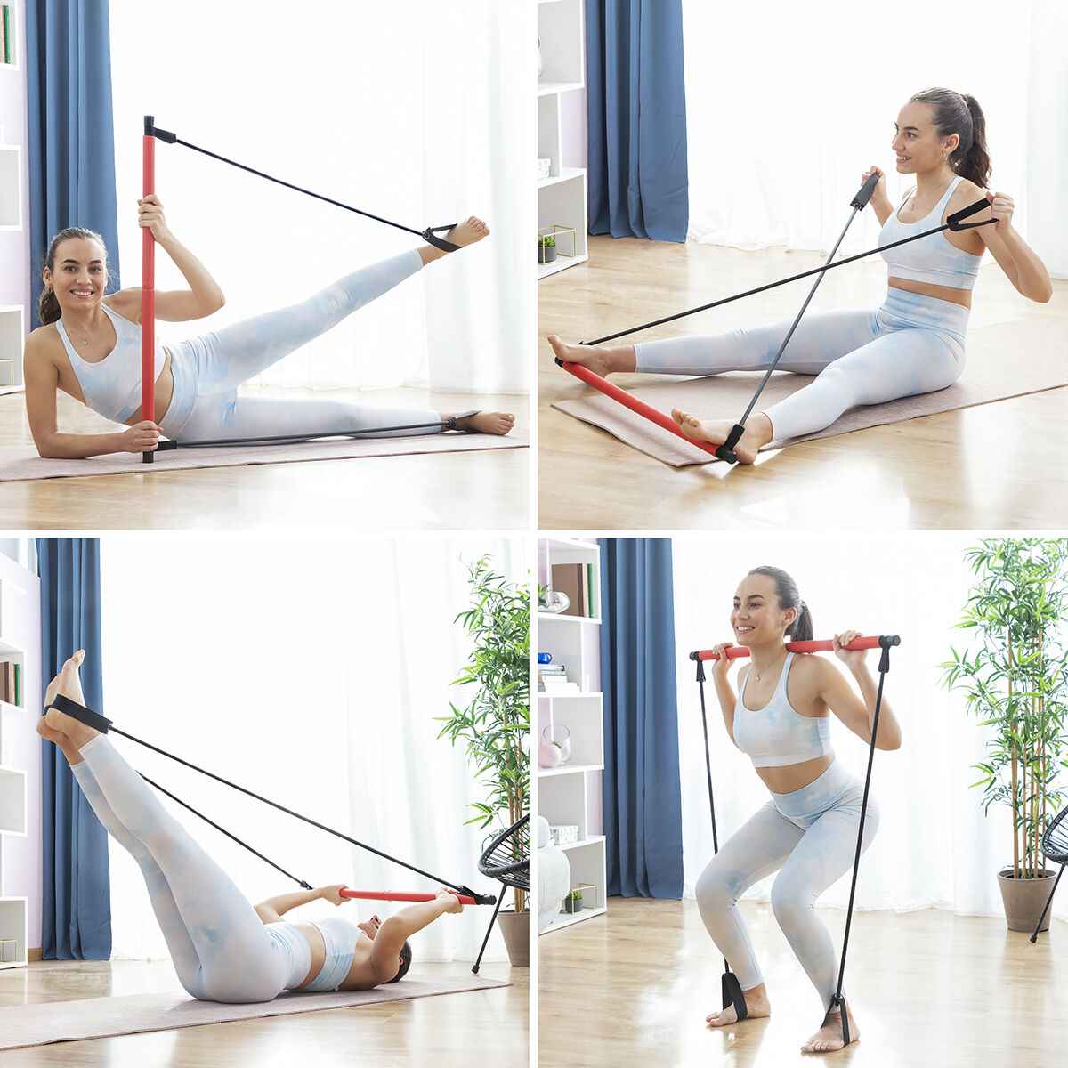 Fitness Bar with Resistance Bands and Exercise Guide Resibar