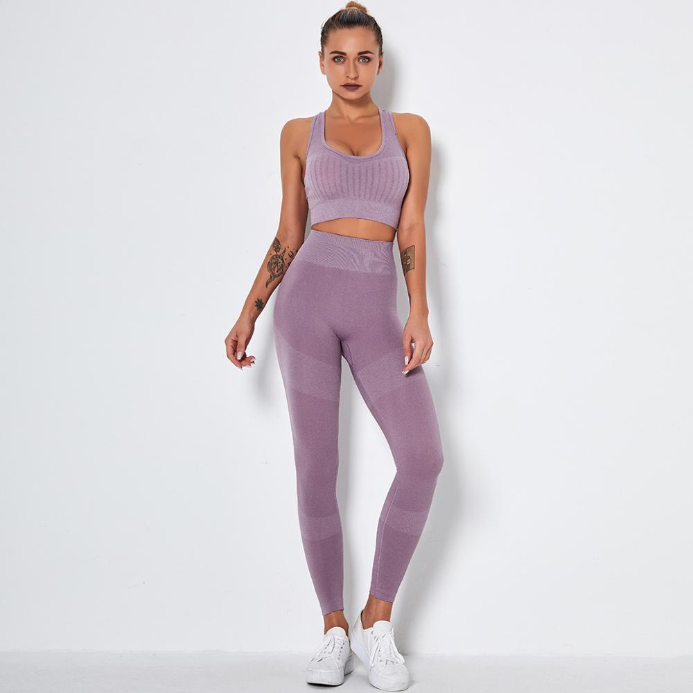 Seamless Yoga Fitness Set Women Sportswear Tank Bra Crop Top Leggings Pants Workout Clothes Gym Clothing 2 Piece Yoga Tracksuit
