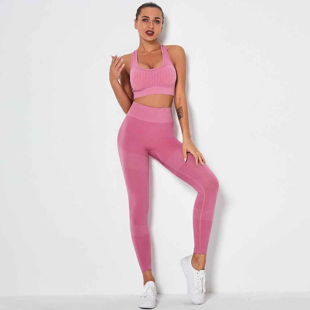 Seamless Yoga Fitness Set Women Sportswear Tank Bra Crop Top Leggings Pants Workout Clothes Gym Clothing 2 Piece Yoga Tracksuit