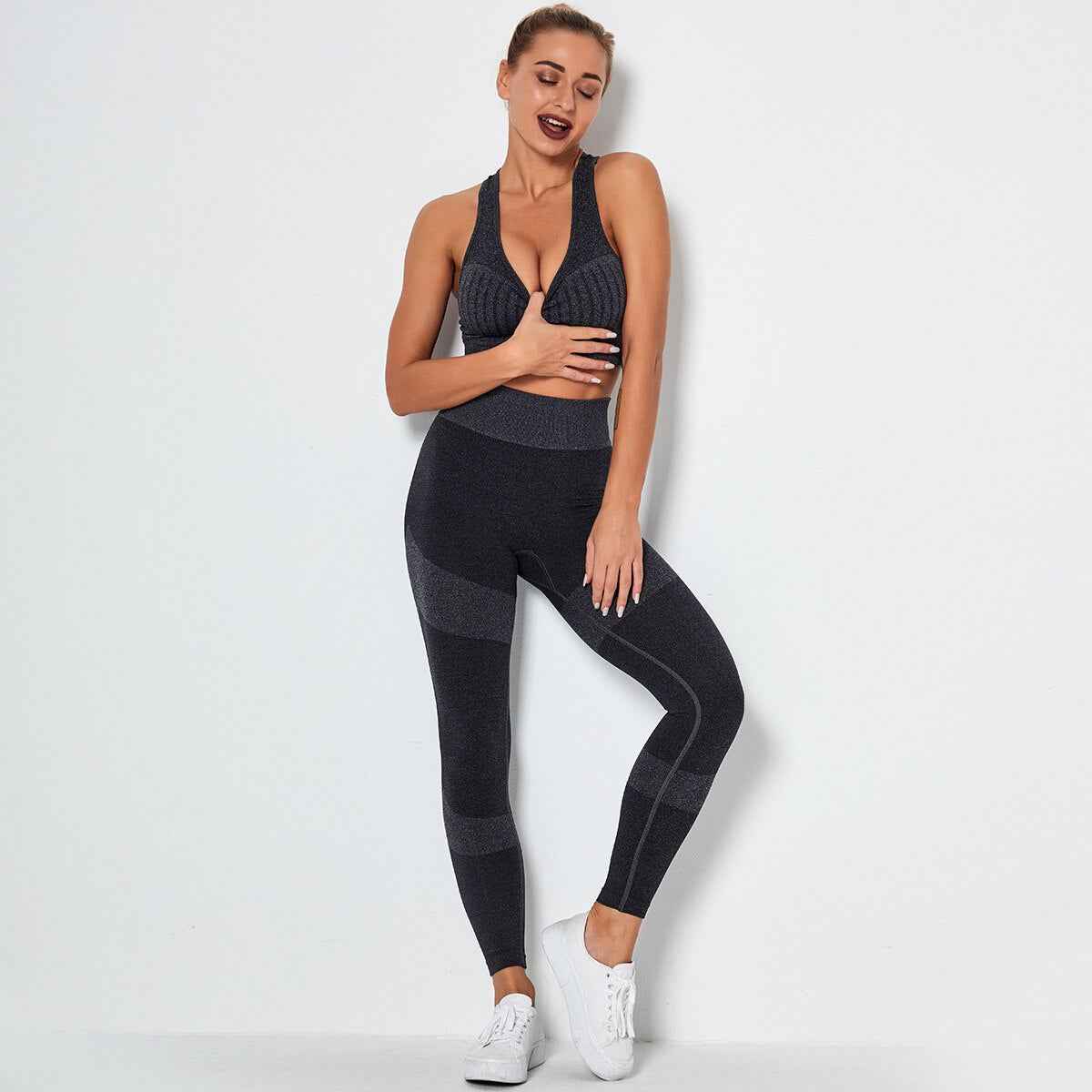 Seamless Yoga Fitness Set Women Sportswear Tank Bra Crop Top Leggings Pants Workout Clothes Gym Clothing 2 Piece Yoga Tracksuit