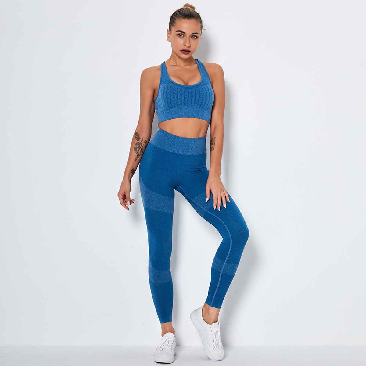 Seamless Yoga Fitness Set Women Sportswear Tank Bra Crop Top Leggings Pants Workout Clothes Gym Clothing 2 Piece Yoga Tracksuit