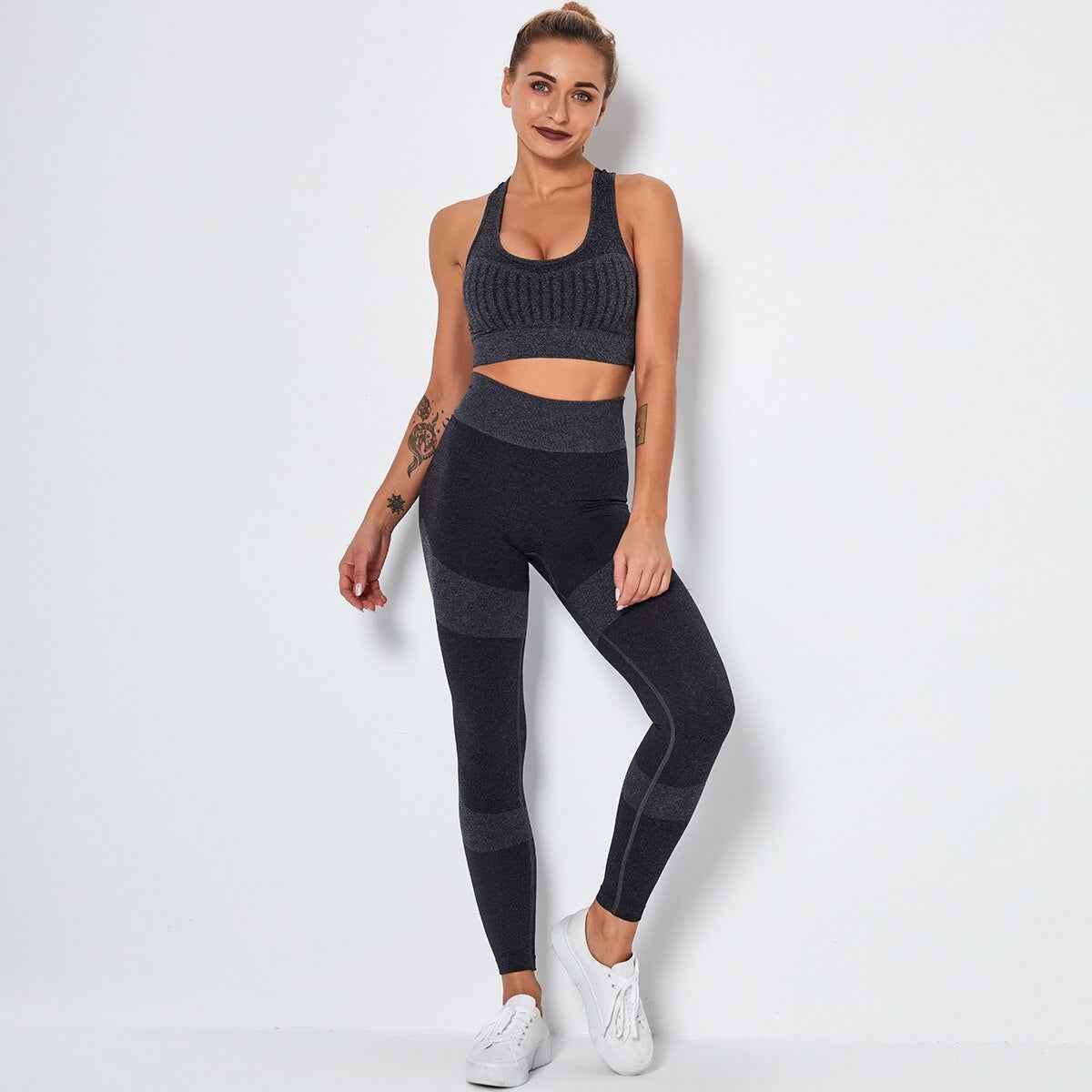 Seamless Yoga Fitness Set Women Sportswear Tank Bra Crop Top Leggings Pants Workout Clothes Gym Clothing 2 Piece Yoga Tracksuit