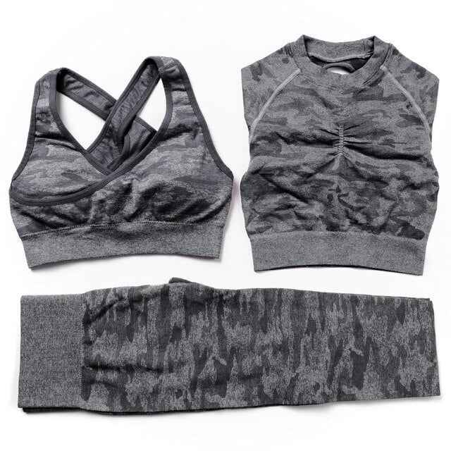 3Pcs Yoga Set Sport Suits Gym Wear Seamless Sportswear Workout Leggings Sports Bra Long Sleeves Crop Tops Fitness Clothing