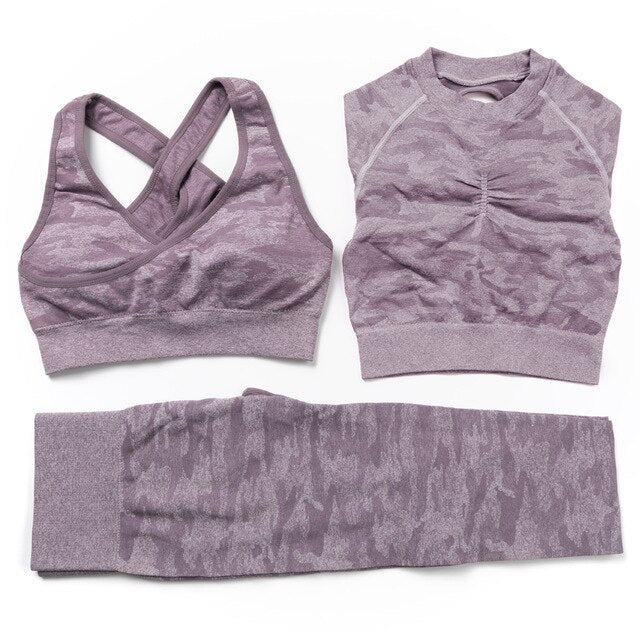 3-teiliges Seamless Yoga-Set - Sport-BH, Crop Top & Leggings