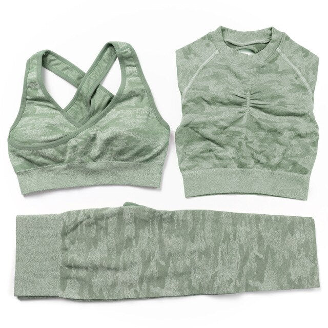 3-teiliges Seamless Yoga-Set - Sport-BH, Crop Top & Leggings