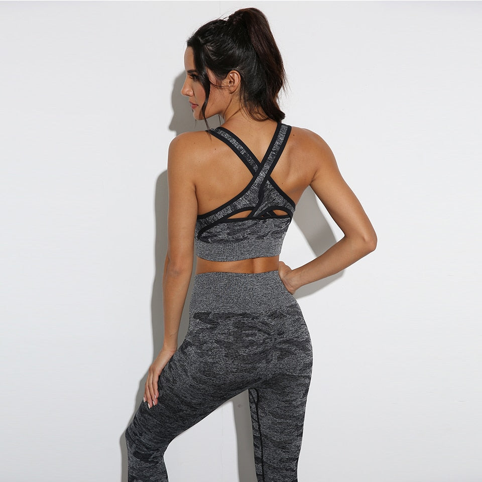 3-teiliges Seamless Yoga-Set - Sport-BH, Crop Top & Leggings